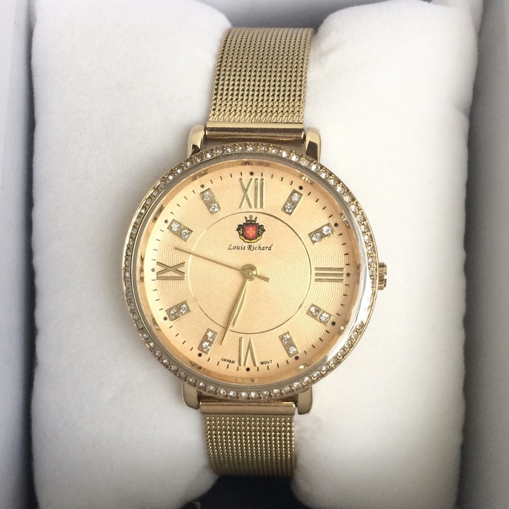 NWOT Rhinestone Gold Mesh Chainmail Watch